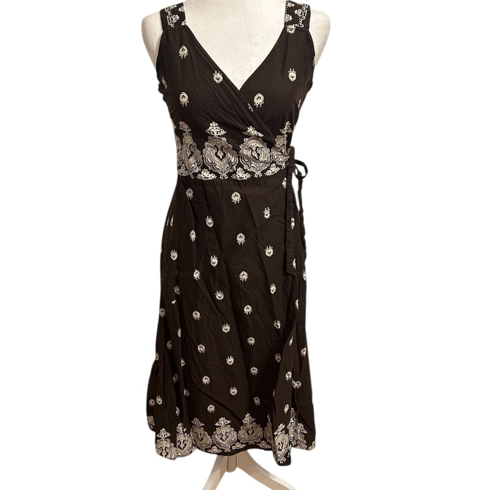 Logg sz 8‎ brown wrap dress sleeveless cotton Lagen boho indie summer cottage